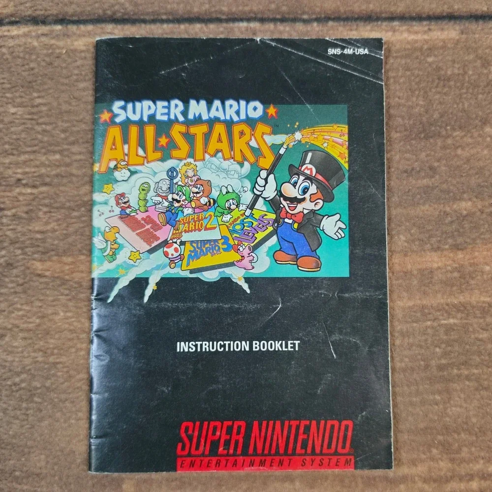 Nintendo Super Mario All-Stars Instruction Booklet SNES OS Black Good Manual